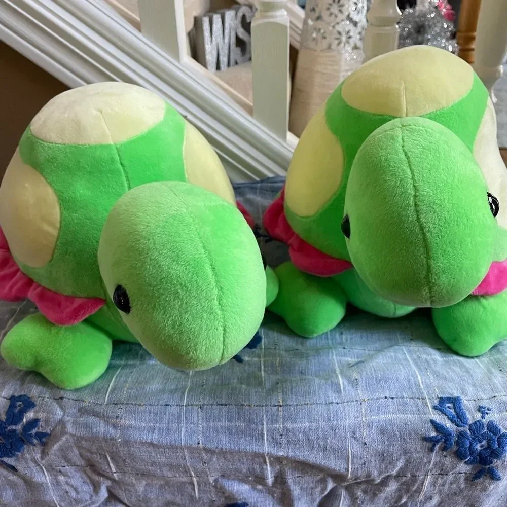 2 Adorable Plush Turtles Pink and Green